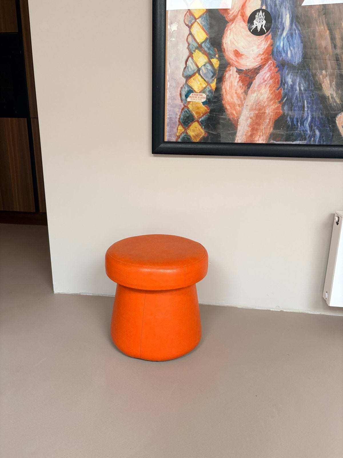 Oranje vintage krukje met opbergruimte, Ophalen, Gebruikt, Overige materialen