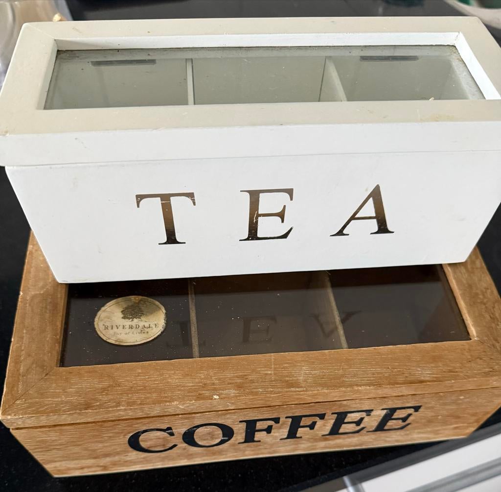 Riverdale Koffie- en Theesorteerdoos, Gebruikt, Hout, Ophalen of Verzenden, Wit
