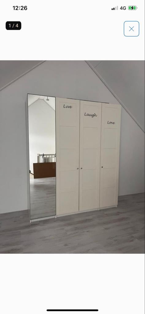 Witte ikea Pax kledingkast met spiegel, 100 tot 150 cm, 200 cm of meer, Ophalen of Verzenden, Zo goed als nieuw