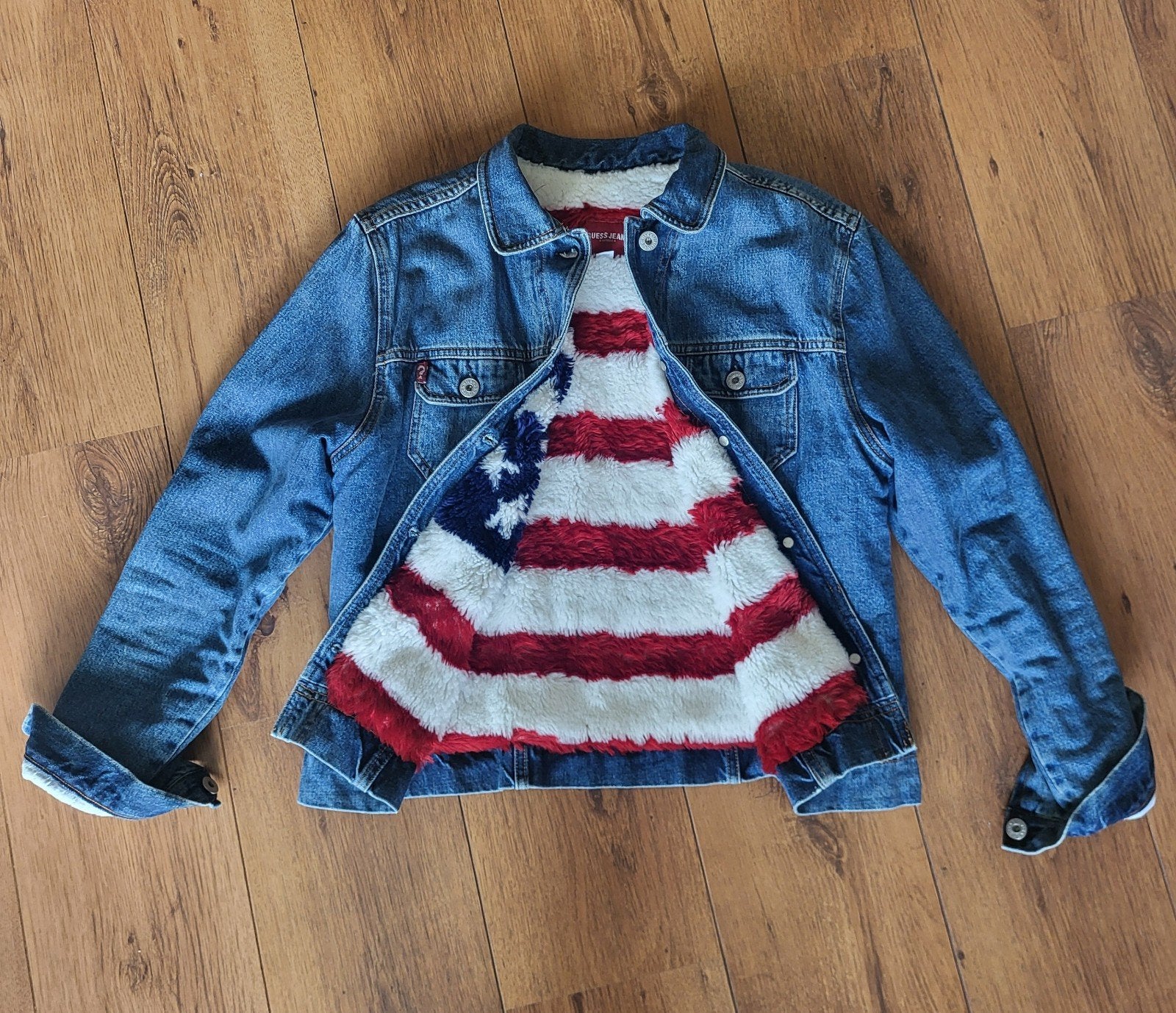 tussen/ winter jeans/teddy  jas van GUESS mt 16/ S. izgst, Guess, Blauw, Ophalen of Verzenden, Zo goed als nieuw