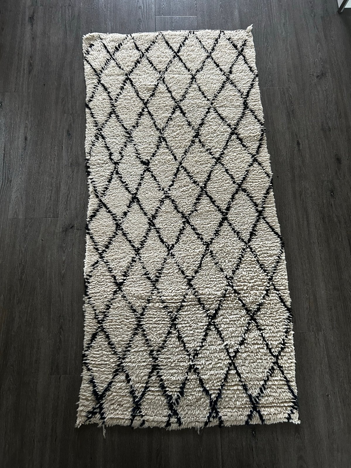 Authentiek Berber kleed met ruitpatroon, Ophalen, Gebruikt, 100 tot 150 cm, Crème