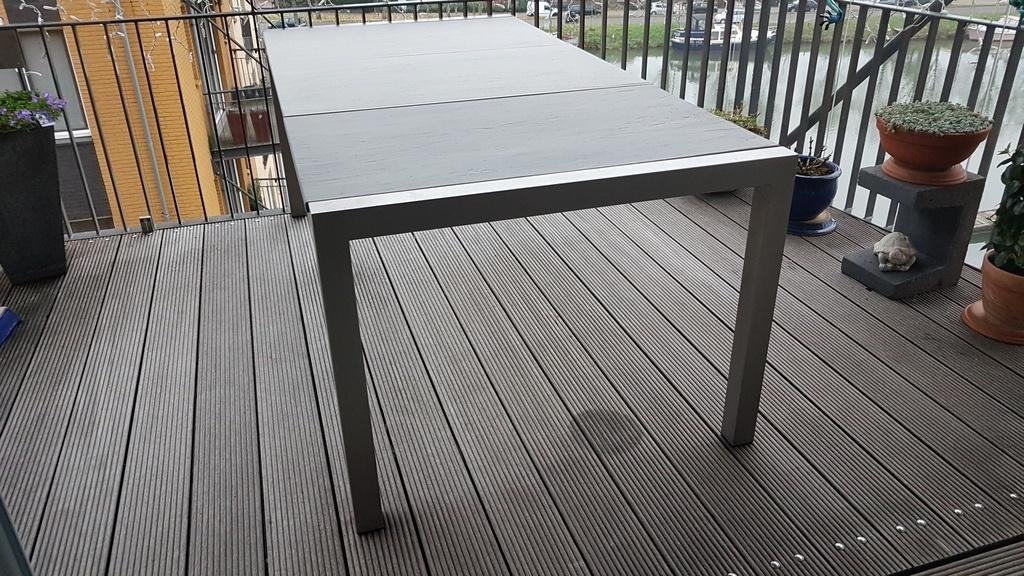 RVS Terrastafel met leistenenbladen, Tuin en Terras, Tuintafels, Ophalen, Gebruikt, Rechthoekig, Rvs