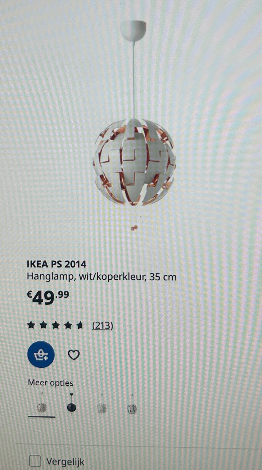 IKEA PS 2014 Hanglamp wit/koper kleur met ophangsnoer, Ophalen of Verzenden, Gebruikt, Metaal, Minder dan 50 cm