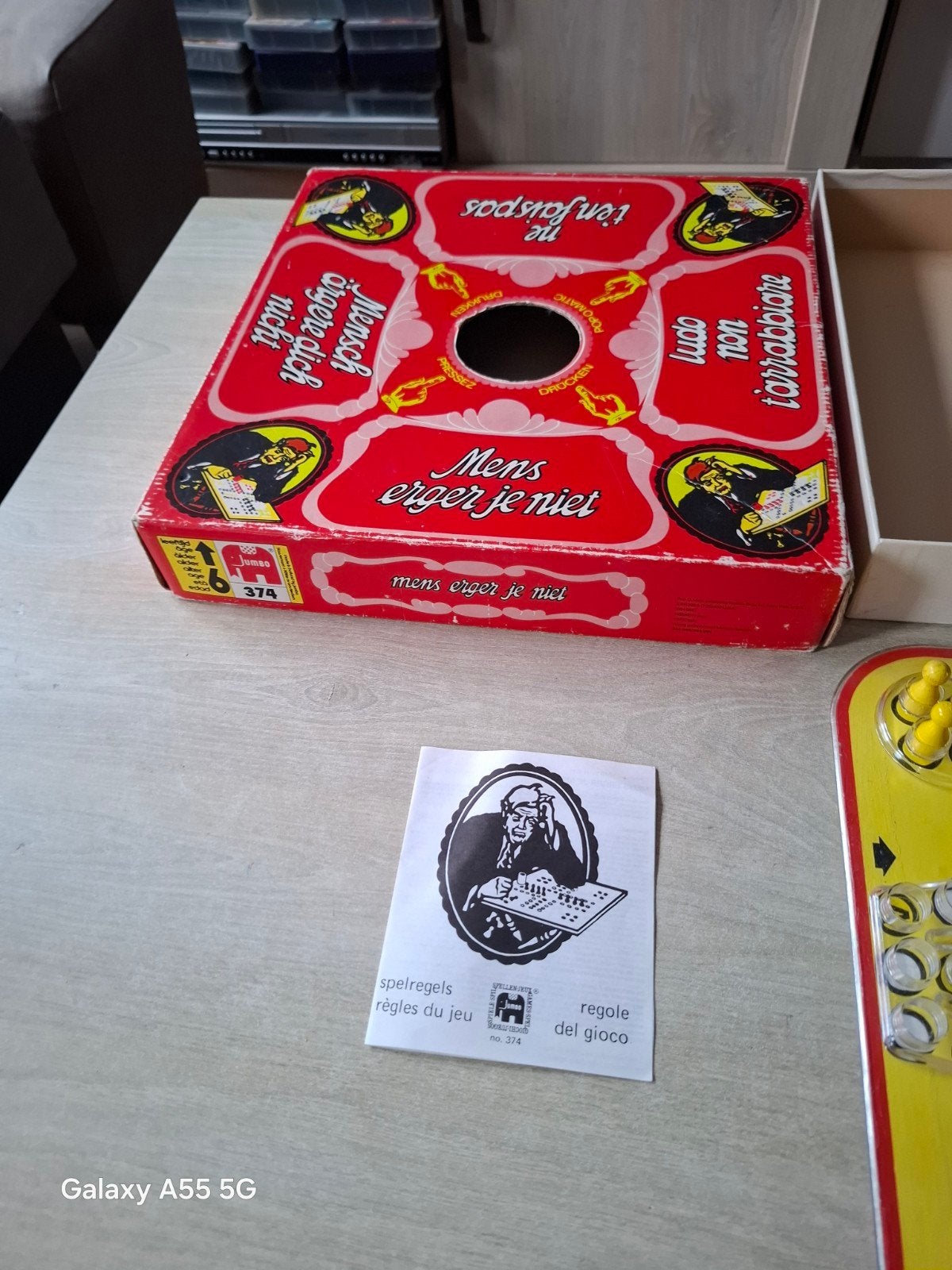 Vintage Mens Erger Je Niet bordspel - Jumbo 374, Westelijke Randweg 36, 1118 CR Schiphol, Nederland, Ophalen of Verzenden, Drie of vier spelers