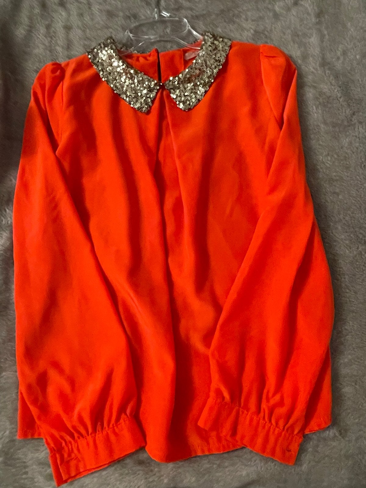 Eva & Lola Oranje Blouse met Gouden Pailletten Kraag Maat S, Ophalen, Zo goed als nieuw, Maat 36 (S), Oranje