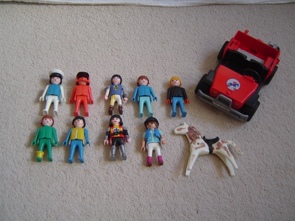 Playmobil poppetjes, paard en jeep, Kinderen en Baby's, Gebruikt, Losse onderdelen, Ophalen of Verzenden, Figuren