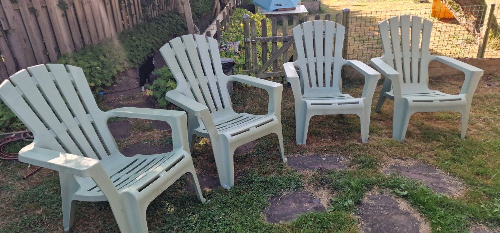 Set van 4 tuinstoelen met kussens en hoes, Ophalen, Zo goed als nieuw, Plastic, Stapelbaar