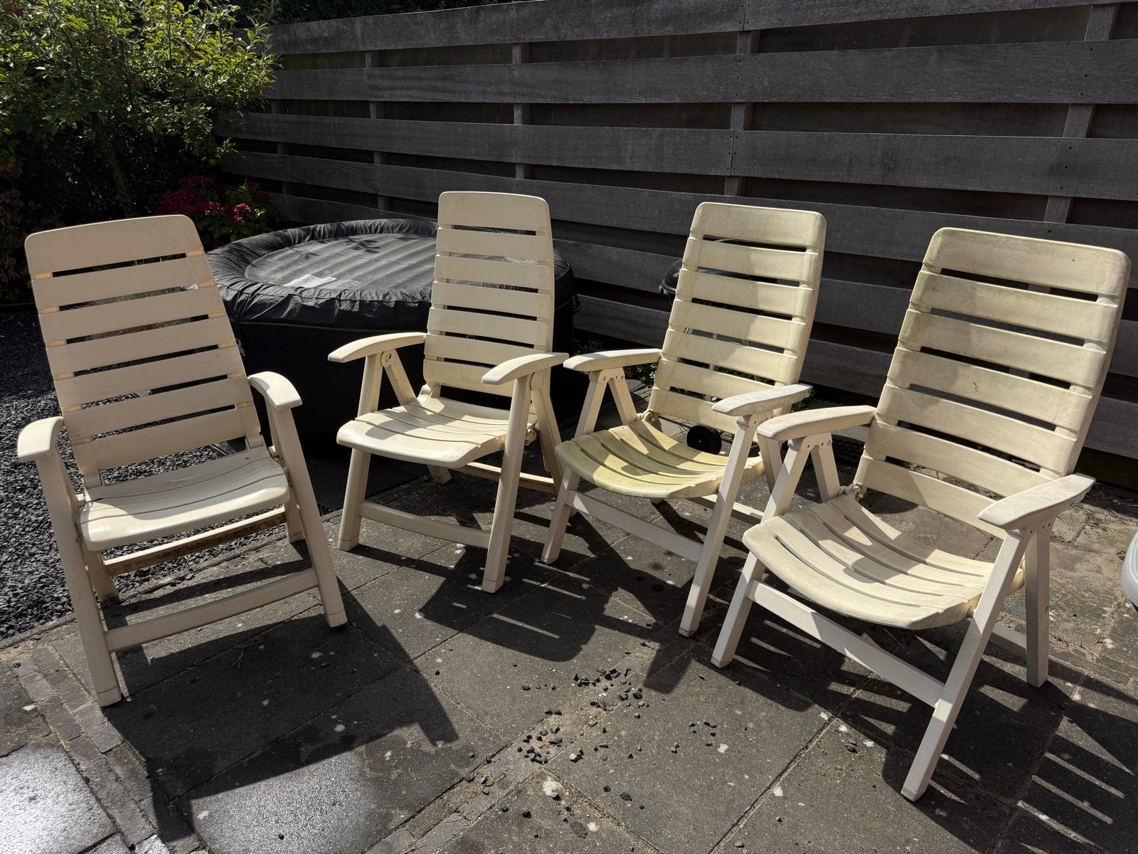 4 Hartman tuinstoelen - Gebruikt maar functioneel, Ophalen, Gebruikt, Kunststof, Verstelbaar