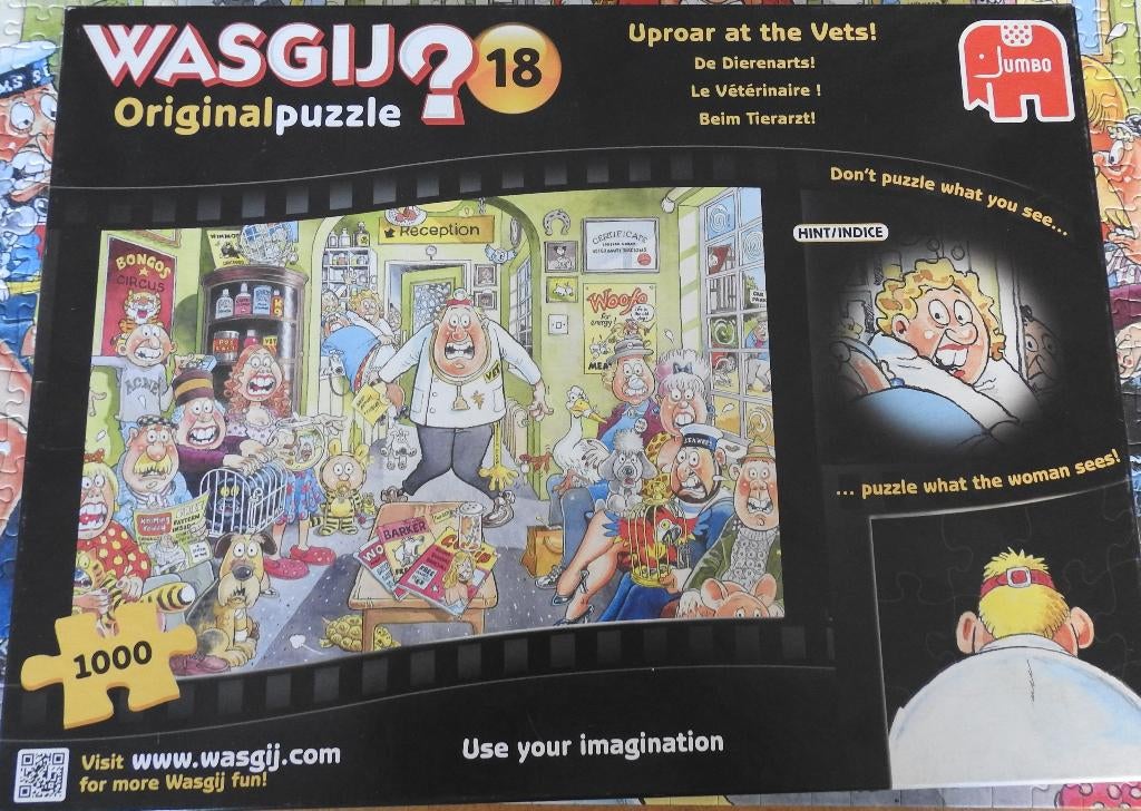 WASGIJ - nr. 18 de dierenarts original 1000st, Ophalen of Verzenden, 500 t/m 1500 stukjes, Gebruikt, Legpuzzel