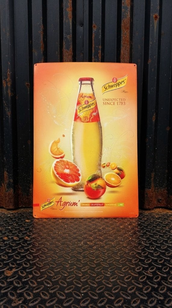 Reclamebord Schweppes Agrum Blik Mancave Cocktailbar Vintage, Ophalen of Verzenden, Zo goed als nieuw, Reclamebord