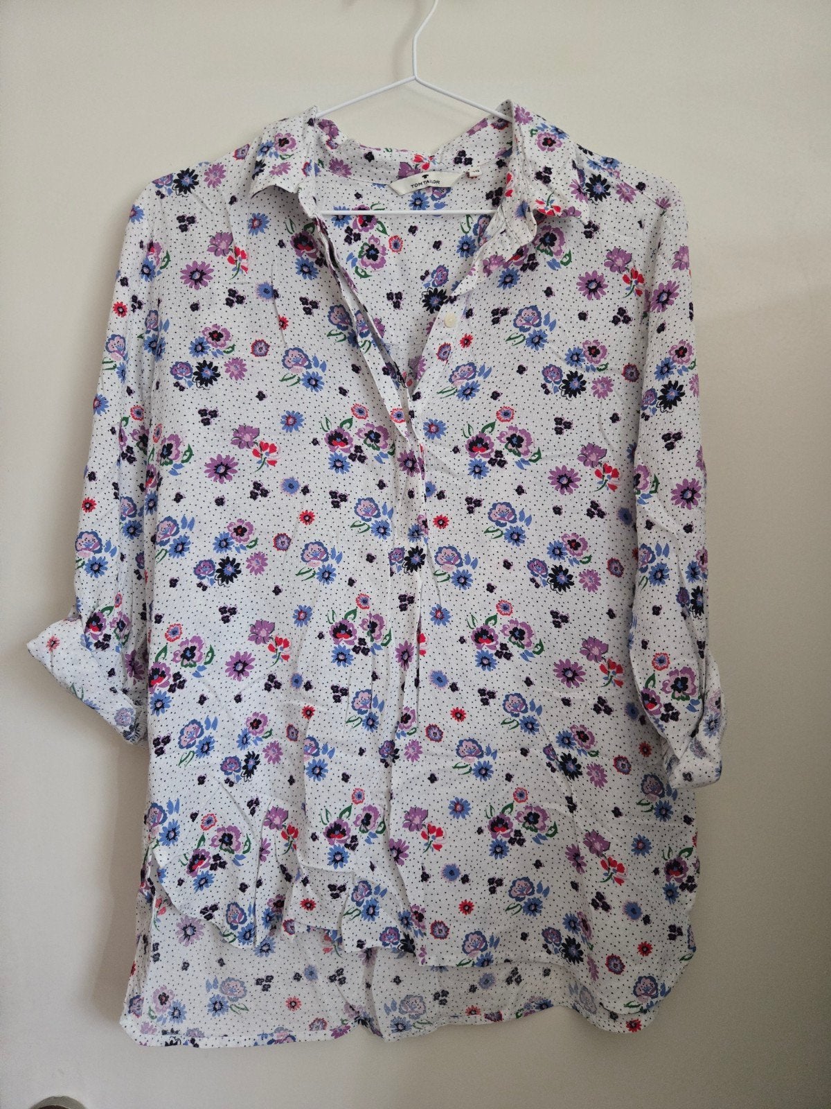 Tom Tailor blouse met bloemenprint en stippen, maat 40, Maat 38/40 (M), Wit, Zo goed als nieuw, Tom Tailor
