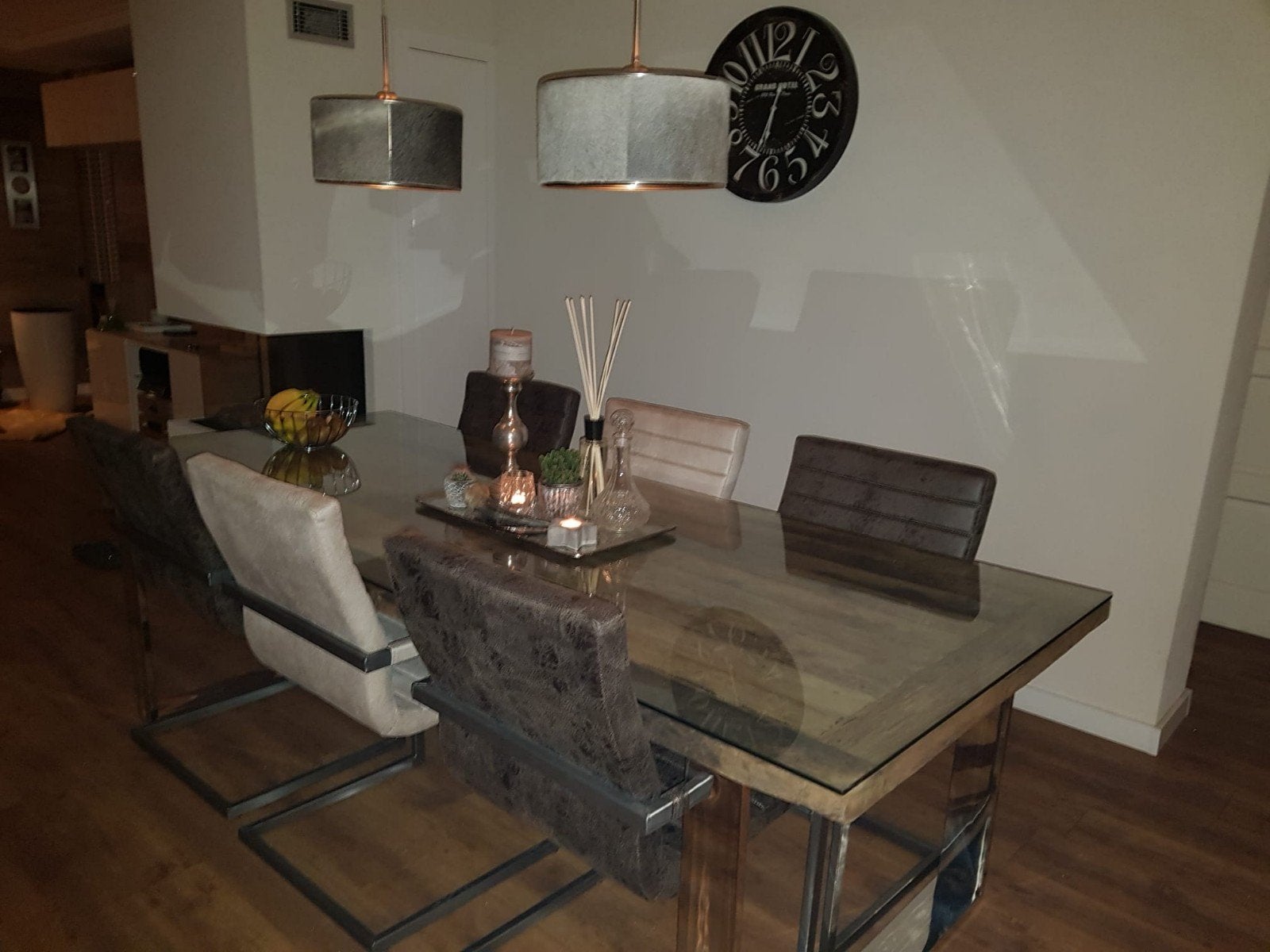 Rofra Home robuuste eettafel van oud hout met glazen blad, Ophalen, 200 cm of meer, Vijf personen of meer, Rechthoekig