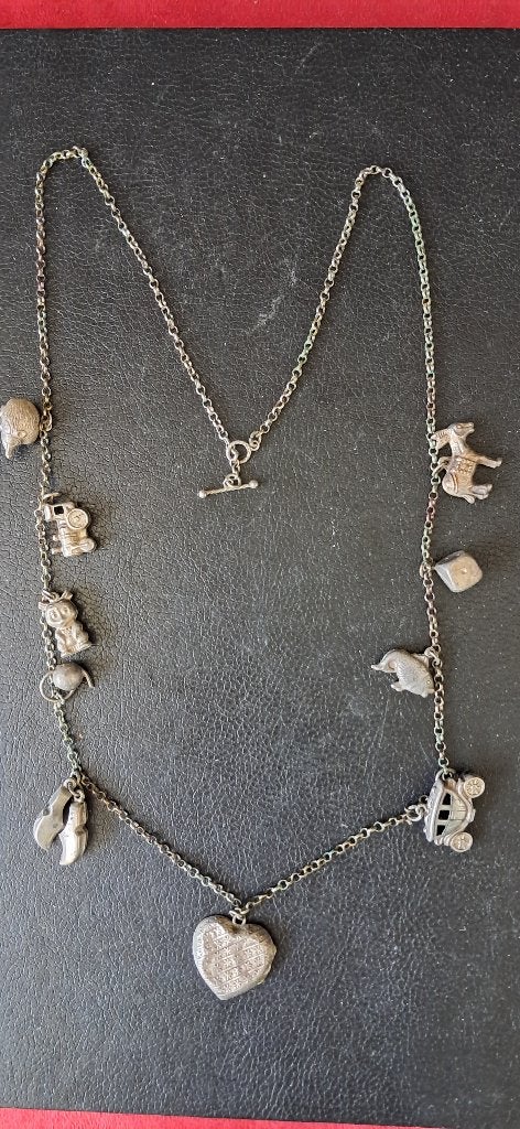 Vintage zilveren jasseron bedelketting ,9 bedels, Sieraden, Tassen en Uiterlijk, Kettingen, Ophalen of Verzenden, Gebruikt, Zilver