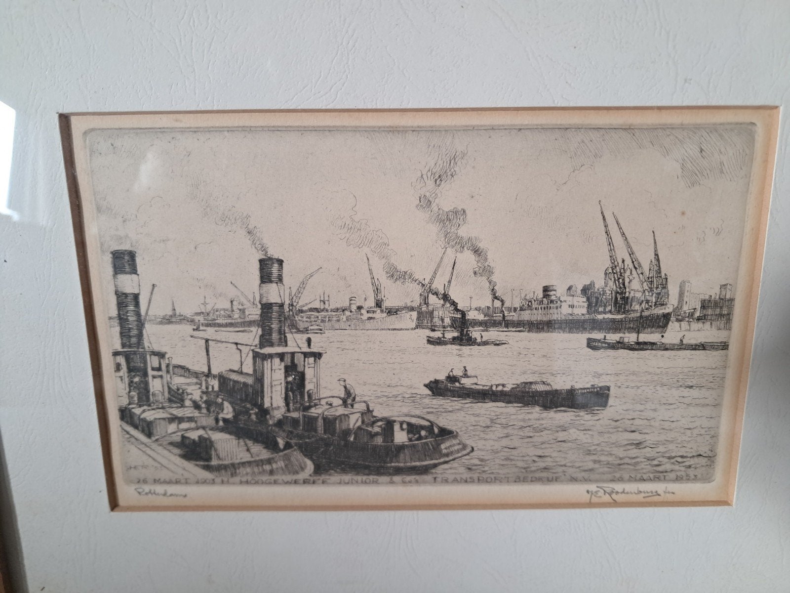 H E Roodenburg  havengezicht Rotterdam 20 x 12 cm, Ophalen of Verzenden