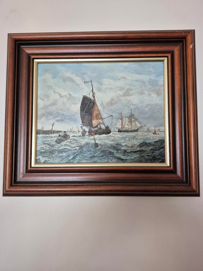 Maritiem schilderij: Schepen op woelige zee, Antiek en Kunst, Kunst | Schilderijen | Klassiek, Ophalen
