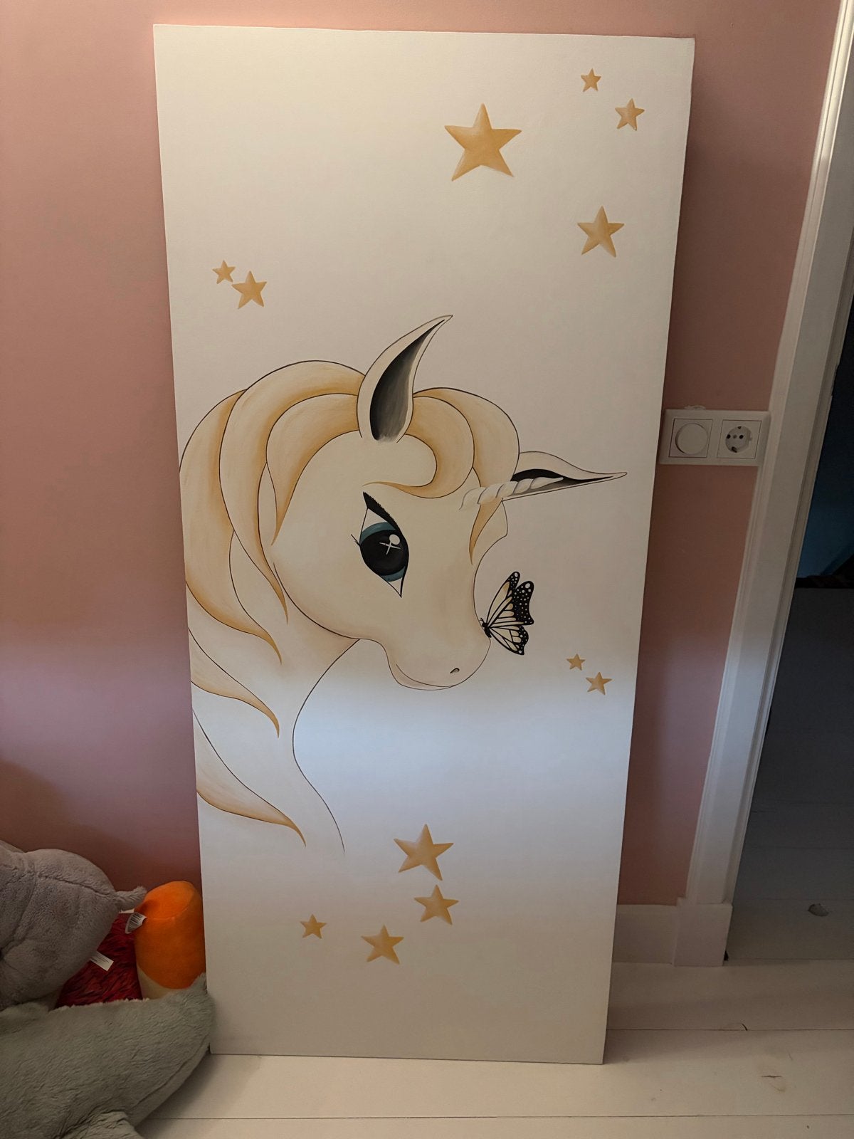 Handgeschilderde eenhoorn wanddecoratie kinderkamer, Ophalen, Overige merken, Zo goed als nieuw, Wanddecoratie