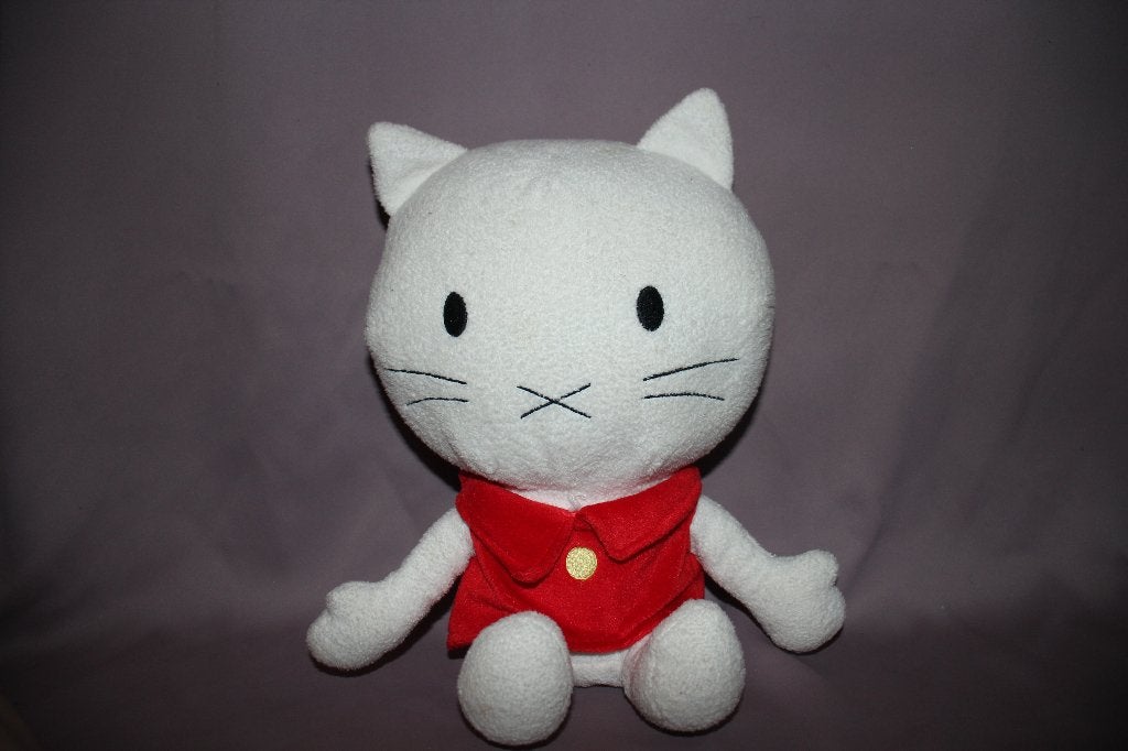 Grote zittende Musti knuffel pluche - 30 cm, Gebruikt, Overige karakters, Ophalen of Verzenden, Wit