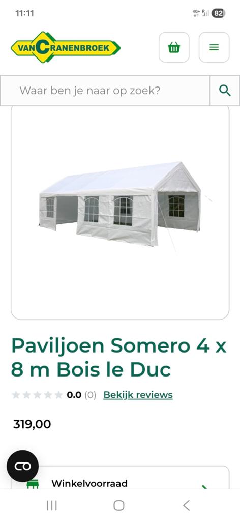Paviljoen somero 4x8 / partytent, Ophalen, Opvouwbaar, Zo goed als nieuw, 4 tot 6 meter