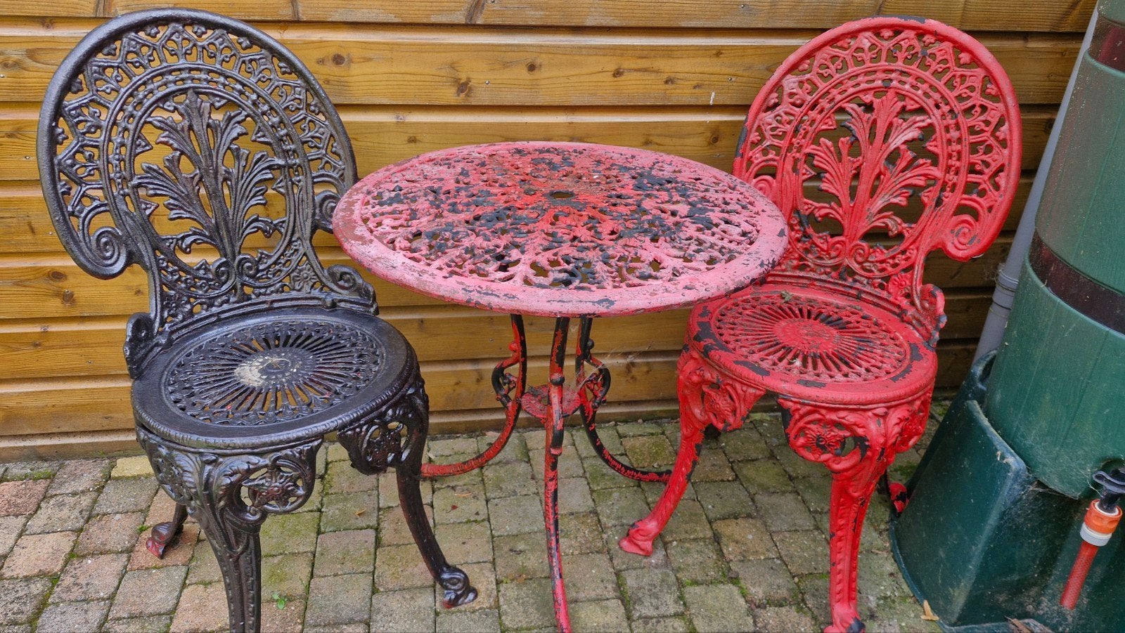 Antiek gietijzeren bistro setje, Overige materialen, Gebruikt, Tuinset, Eettafel