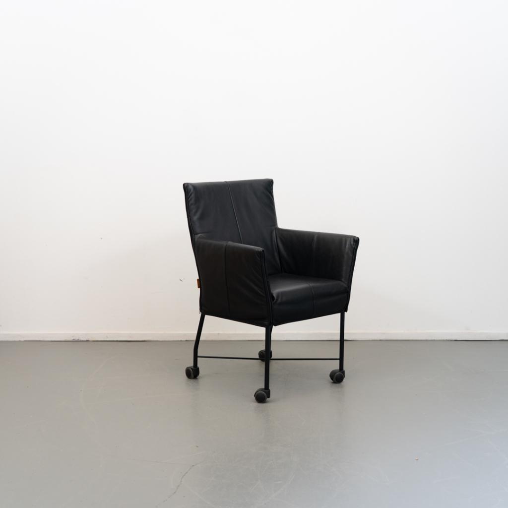 8x Montis Geraldine Eetkamerstoel Zwart Leer - Zwart/Wiel, Niet ingevuld, Minder dan 75 cm, Niet ingevuld, Ophalen of Verzenden