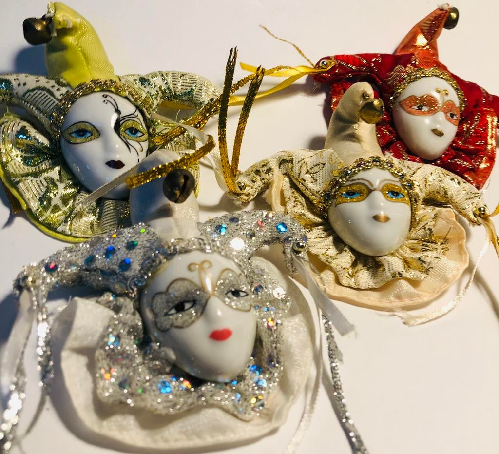 Vier vintage pierrot maskertjes uit Venetië, magneetjes, Ophalen of Verzenden, Zo goed als nieuw, Dier