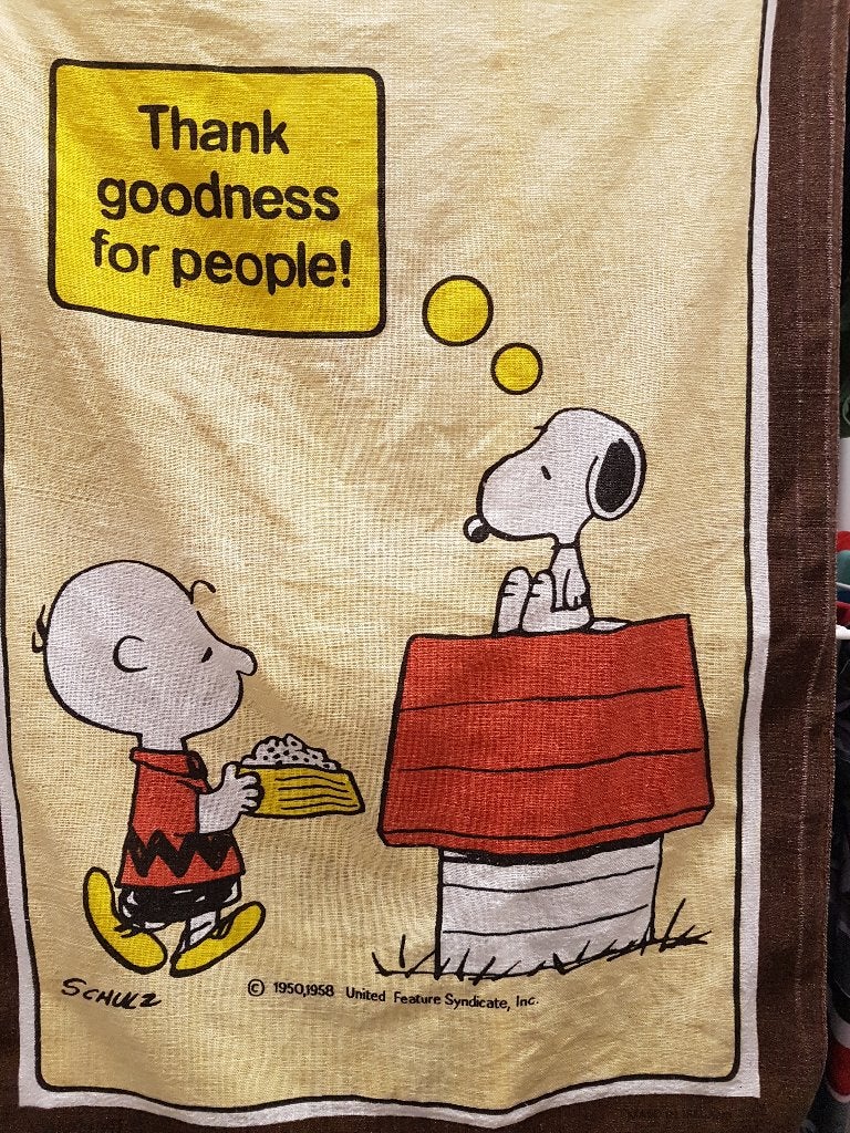 Snoopy vintage theedoek, Linnen, Gebruikt, Met decoratie, Meerkleurig
