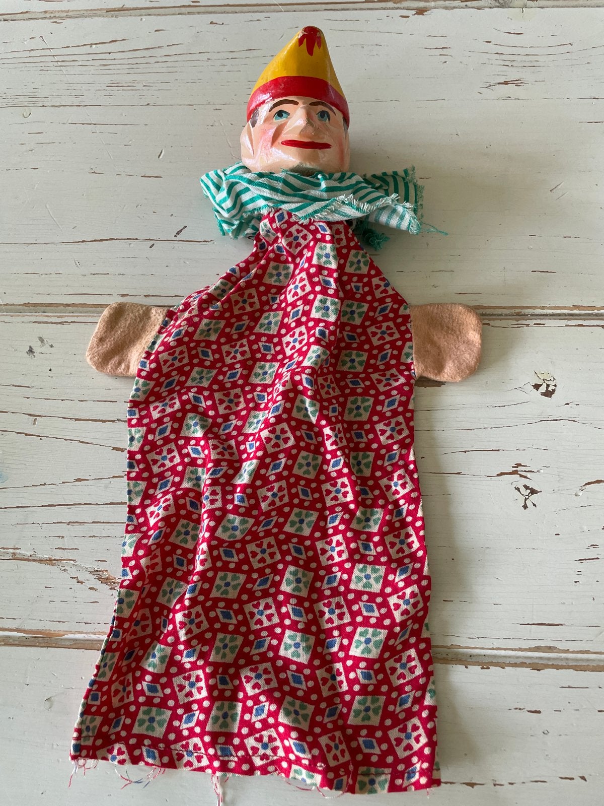Vintage handpop met houten hoofd - Clown/Piraat, Ophalen of Verzenden, Gebruikt, Pop
