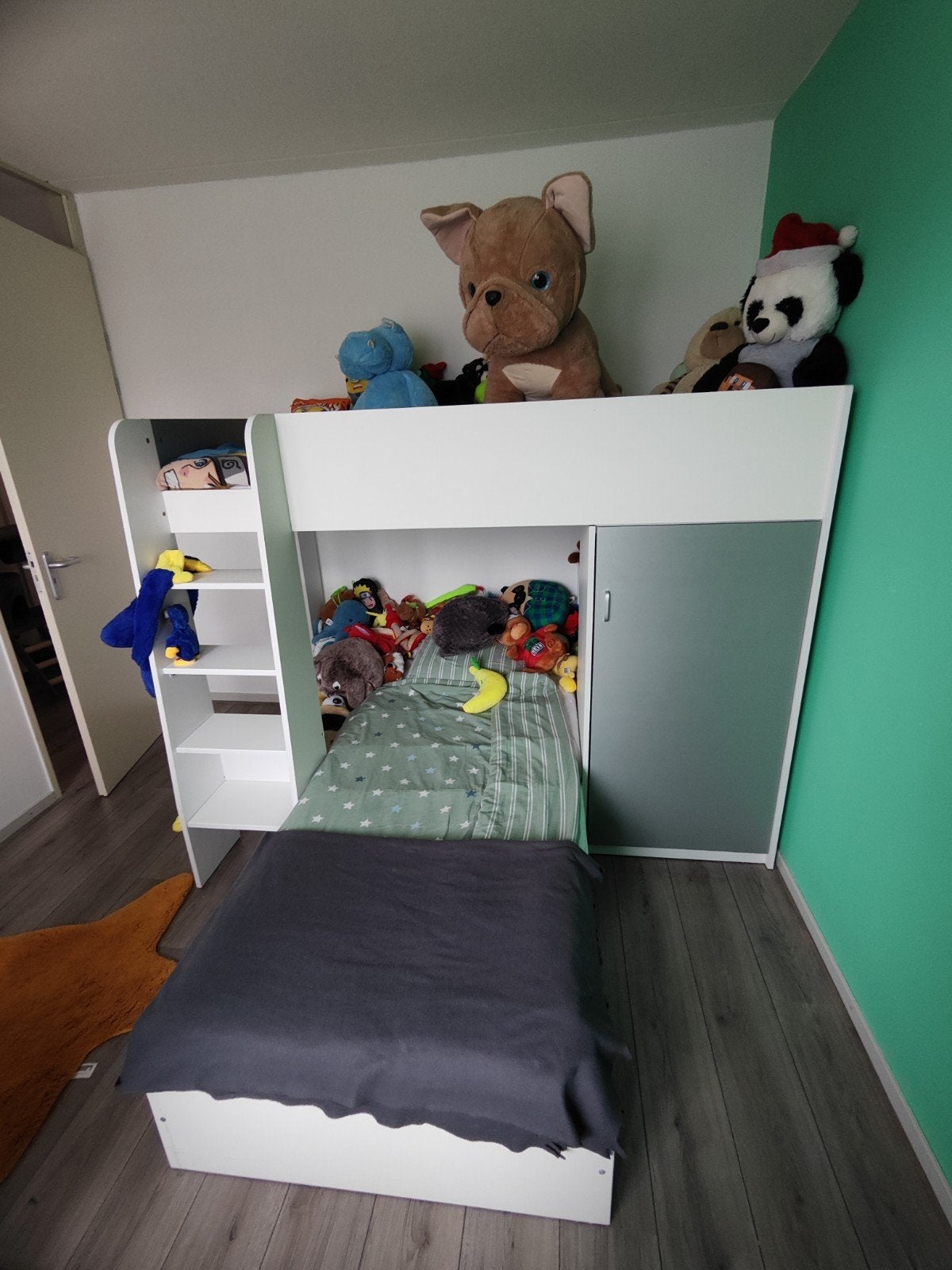 Stapelbed met kledingkast en flexibel onderbed, Ophalen, Gebruikt, Stapelbed