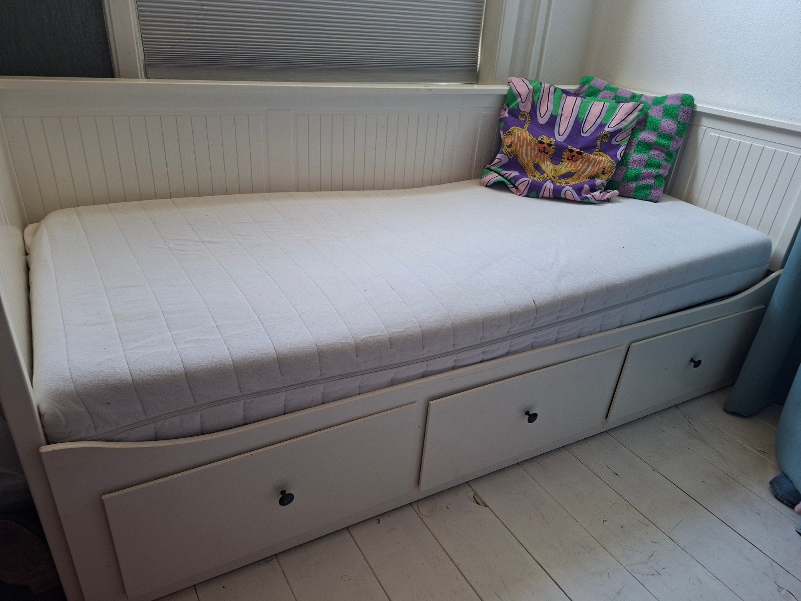 IKEA HEMNES bedbank + 2 matrassen + 3 lades, Ophalen, Gebruikt, Eenpersoons, Wit