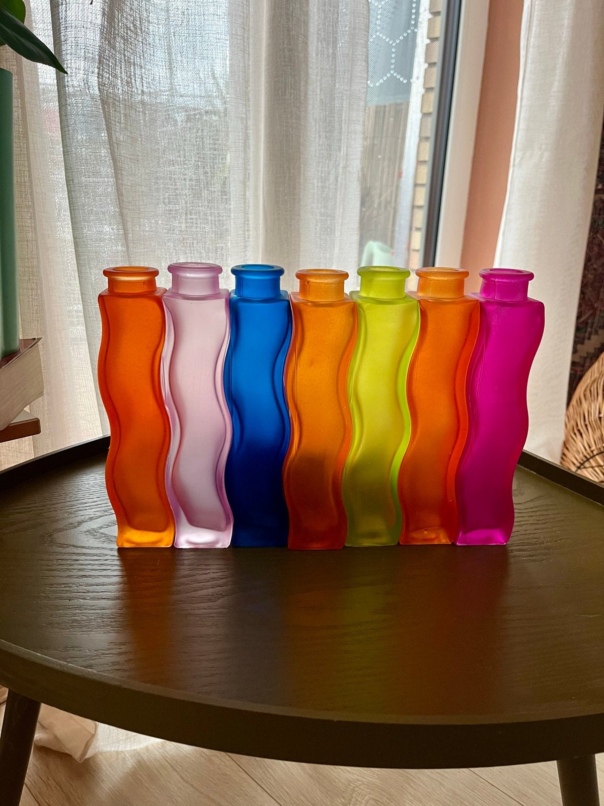 Vintage retro IKEA Skämt wavy vaasjes set van 7, Huis en Inrichting, Woonaccessoires | Vazen, Gebruikt, 21 cm, Meerkleurig, Ophalen of Verzenden
