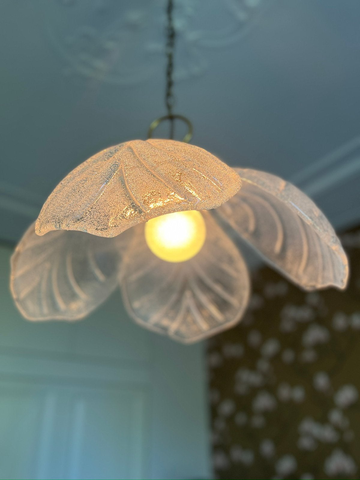 Statement lamp; Blad vormige murano glas lamp jaren 60, Ophalen of Verzenden, Zo goed als nieuw, Glas
