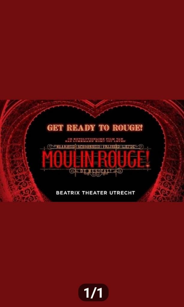 4 kaarten moulin rouge. JULI!!, Tickets en Kaartjes, Theater | Musical, Drie personen of meer, Juli
