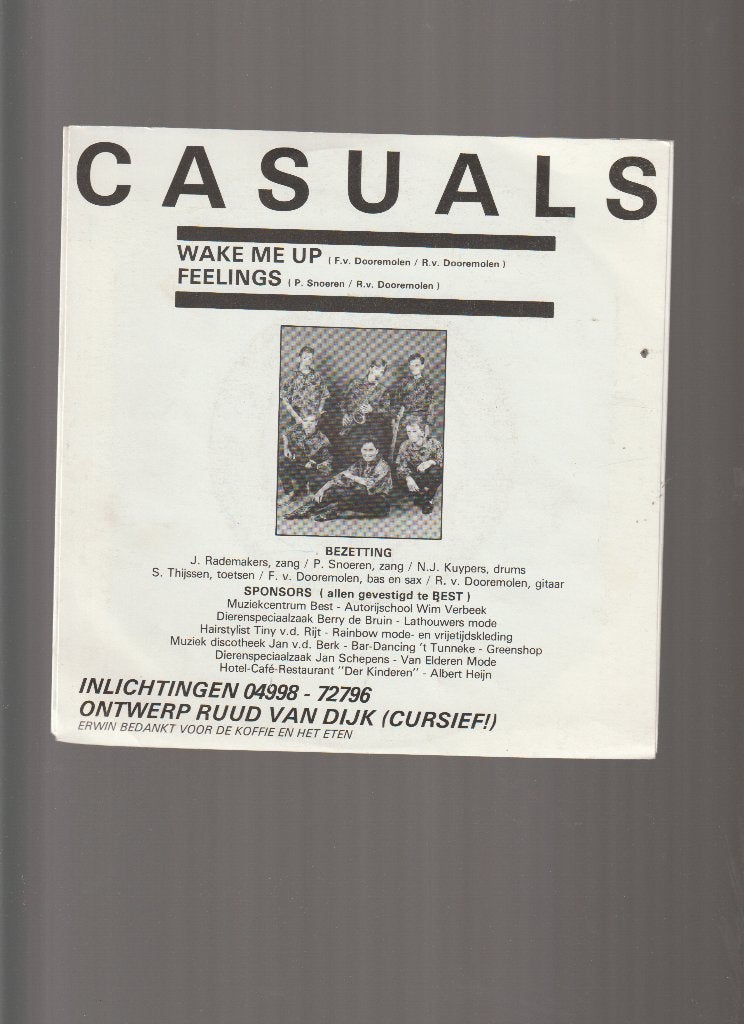 CASUALS  --  WAKE  ME  UP, 7 inch, Nieuw in verpakking, Rock en Metal, Fotohoes