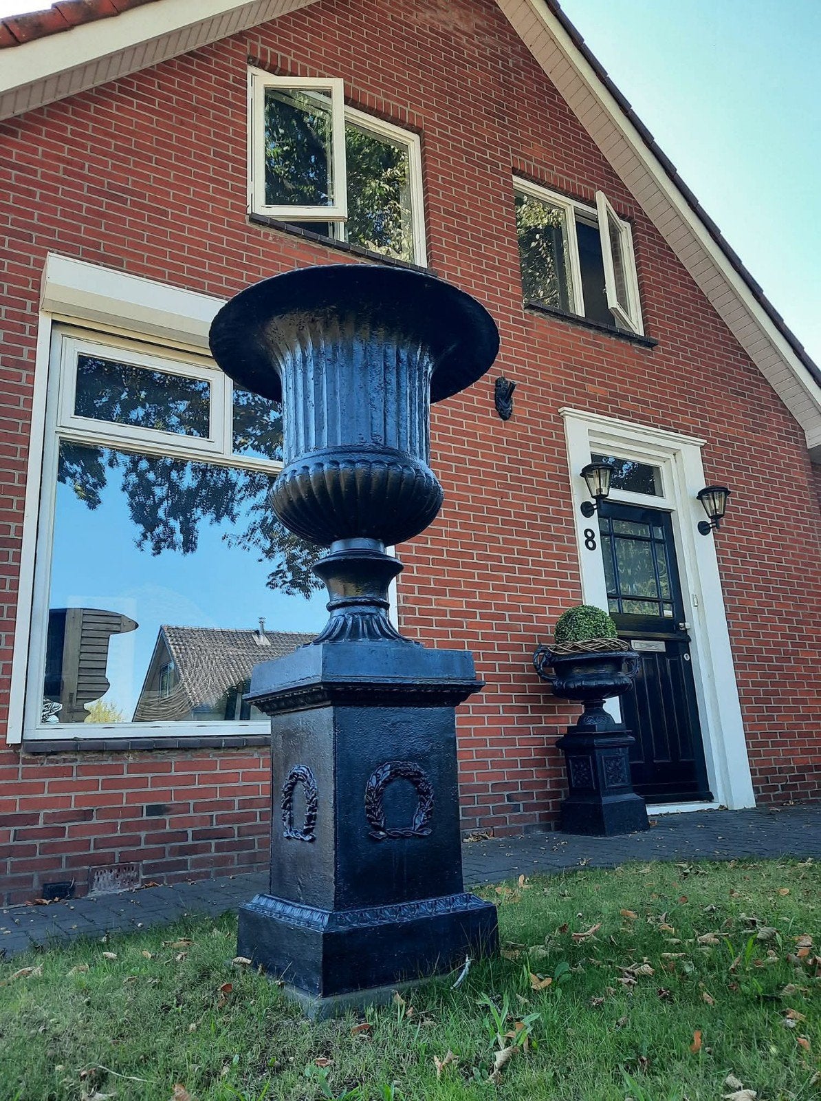 Gietijzeren tuinvazen tuinvaas bloempot bloembak op sokkel, Tuin en Terras, Ophalen of Verzenden, Nieuw