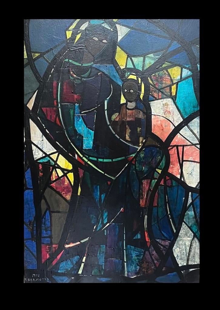Marcel Delmotte groot olieverf schilderij vrouw en kind, Antiek en Kunst, Ophalen of Verzenden