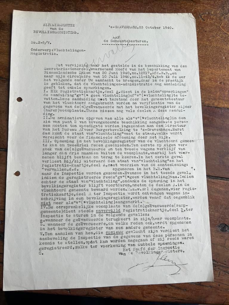 Instructie Vluchtelingen Boekhouding Lentz oktober 1940, Verzenden, Nederland