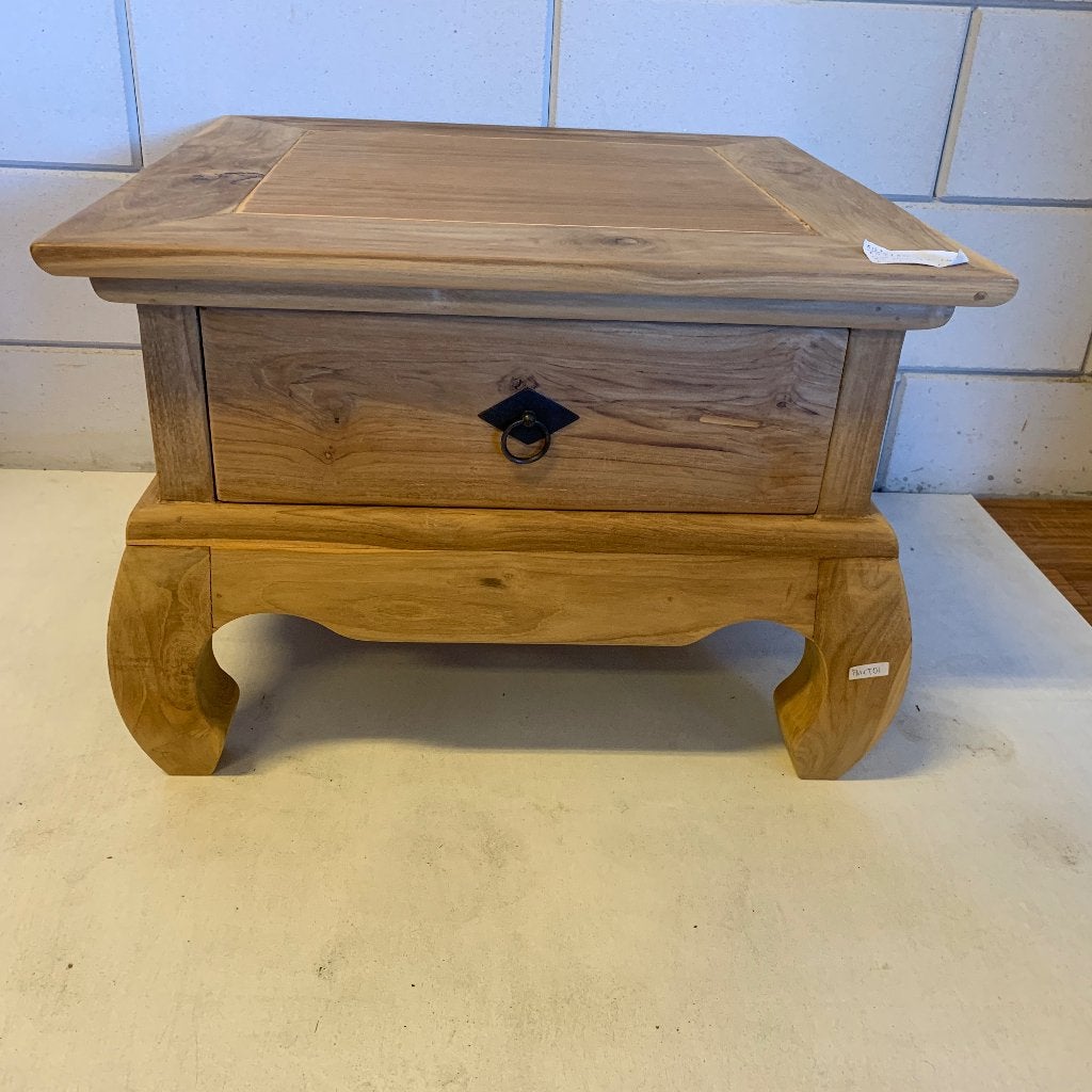 opium tafel - teak - 60 x 60 cm met 1 lade - Gratis bezorgd, TTM Wonen, Meubels – (Perzische) Tapijten en Woonaccessoires, 50 tot 100 cm