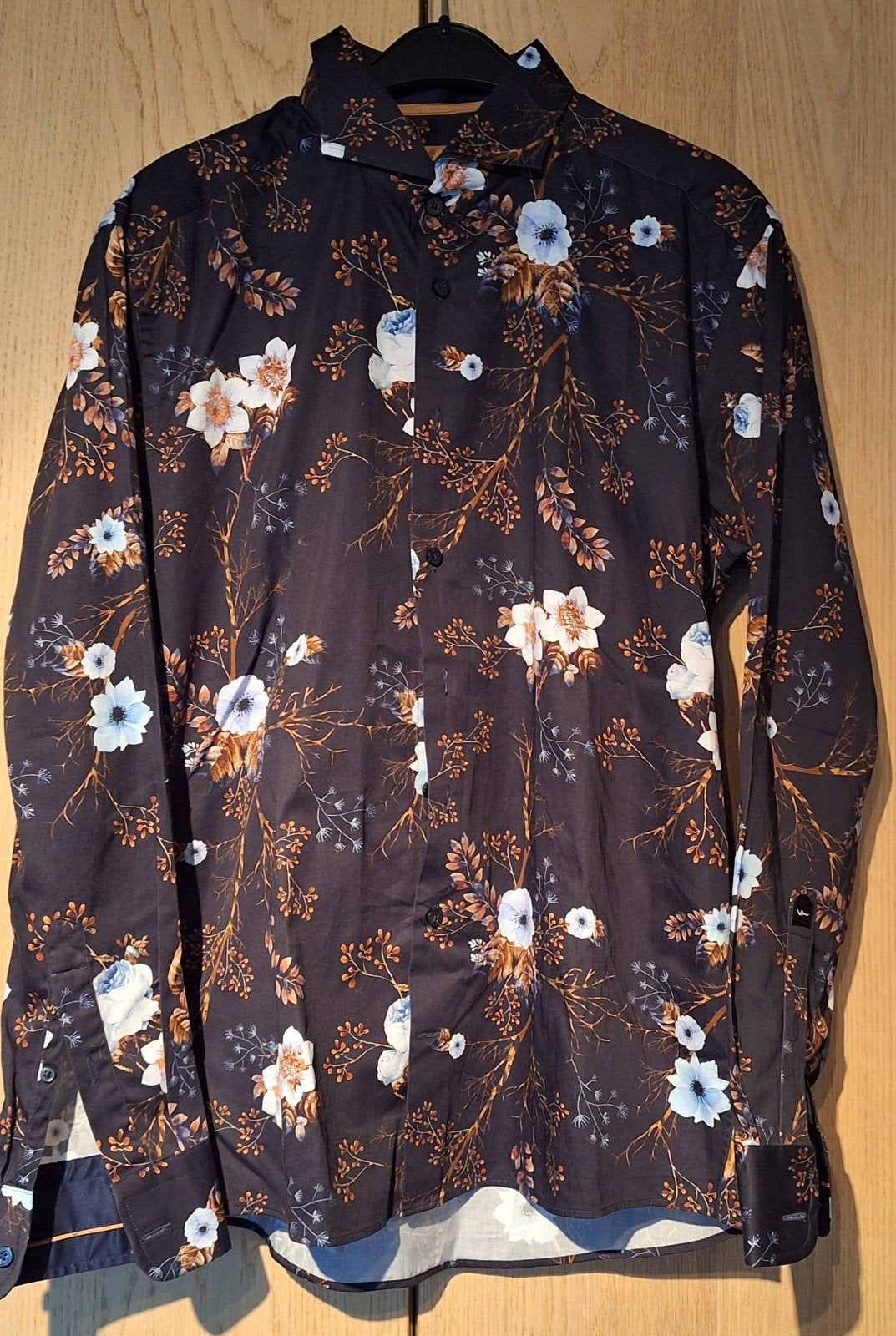 Wam Denim overhemd L/XL - Antraciet met bloemmotief, Kleding | Heren, Overhemden, Ophalen of Verzenden, Zo goed als nieuw, Grijs