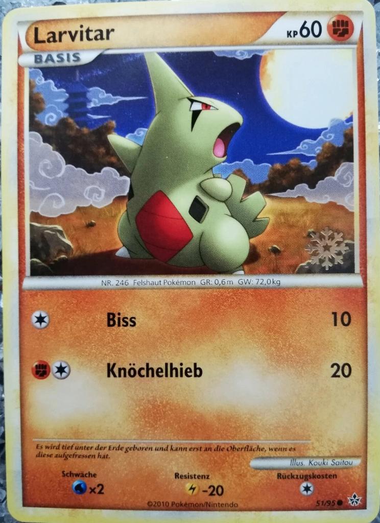 pokemon hs unleashed larvitar advent // snowflake promo, Ophalen of Verzenden, Zo goed als nieuw, Losse kaart