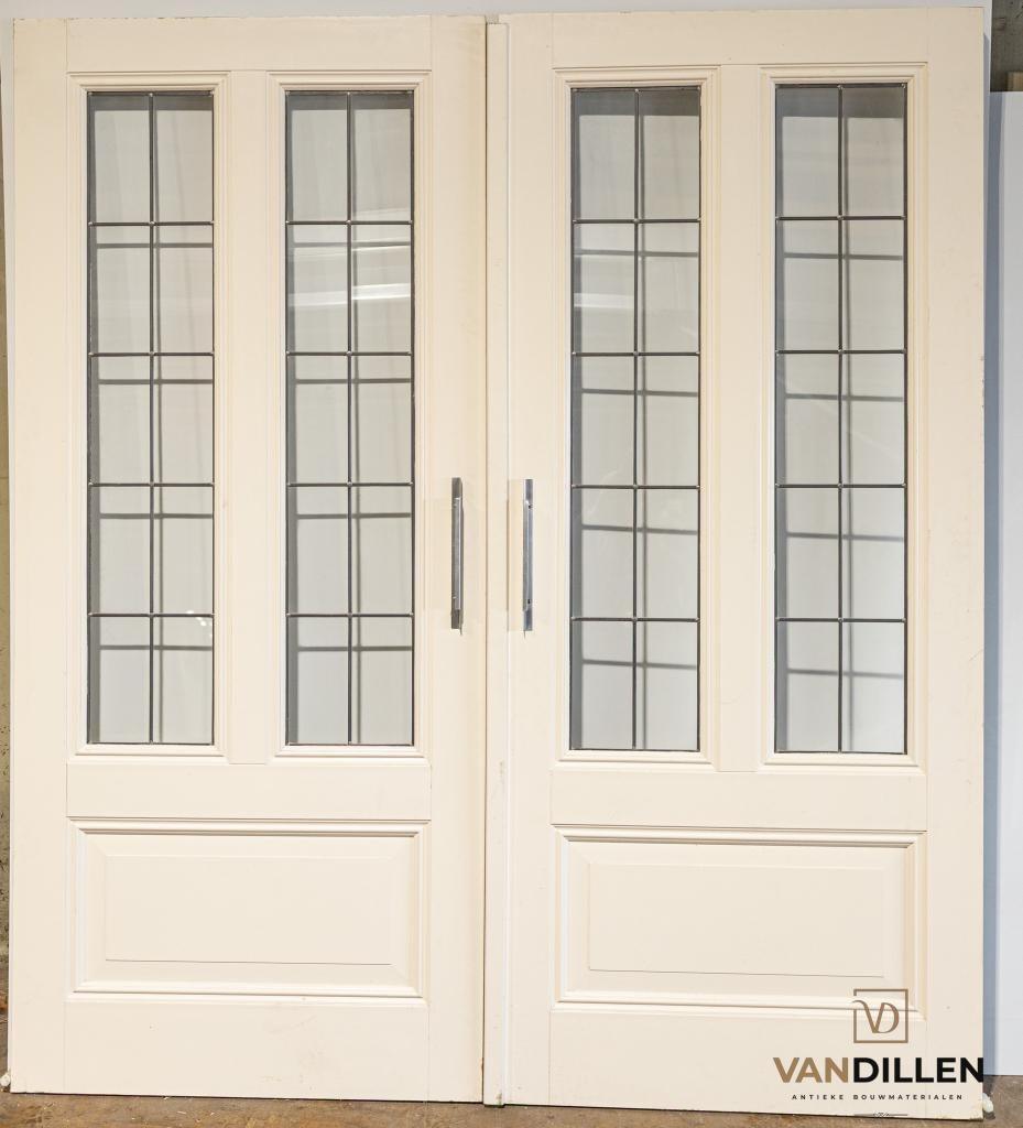 Set ensuite schuifdeuren groot en robuust met glas in lood, 120 cm of meer, Binnendeur, Ophalen of Verzenden, Zo goed als nieuw
