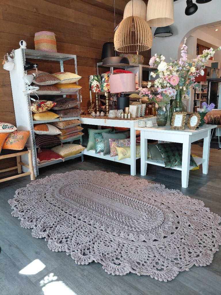 Luxe Gehaakt Ovaal Vloerkleed240x160Taupe Japandi Boho Stijl, Huis en Inrichting, Stoffering | Tapijten en Kleden, 150 tot 200 cm
