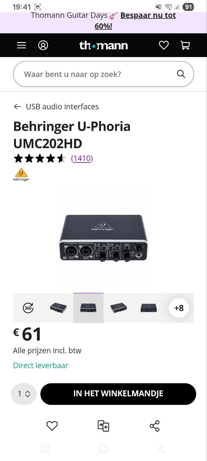 behringer uphoria umc202hd interface, Ophalen of Verzenden