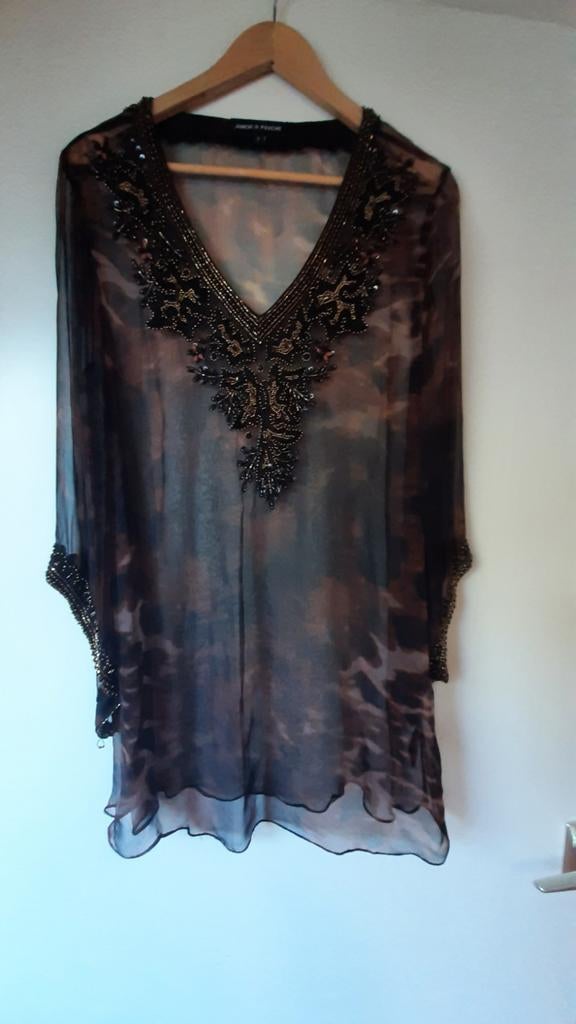 Tijgerprint blouse amor&psyche maat L, Ophalen of Verzenden, Zo goed als nieuw, Maat 38/40 (M), Bruin