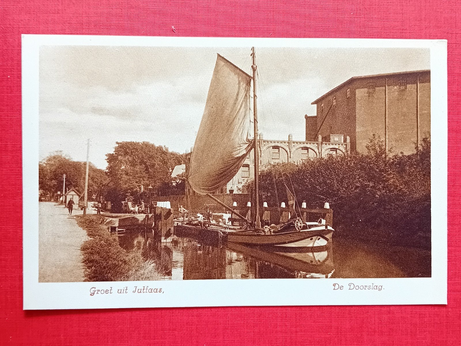Oude Ansichtkaart Jutphaas - De Doorslag met schip, Verzamelen, Ophalen of Verzenden