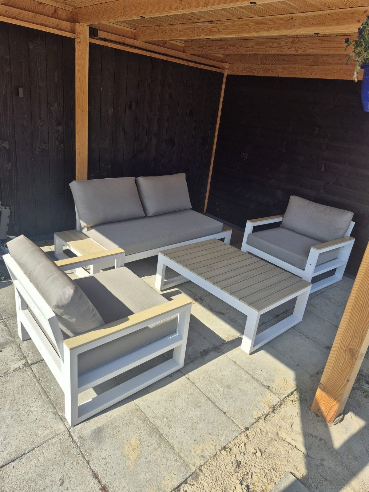 Life Outdoor Living loungeset - Wit/Grijs - all weather, Tuin en Terras, Tuinsets en Loungesets, Ophalen, 4 zitplaatsen, Aluminium