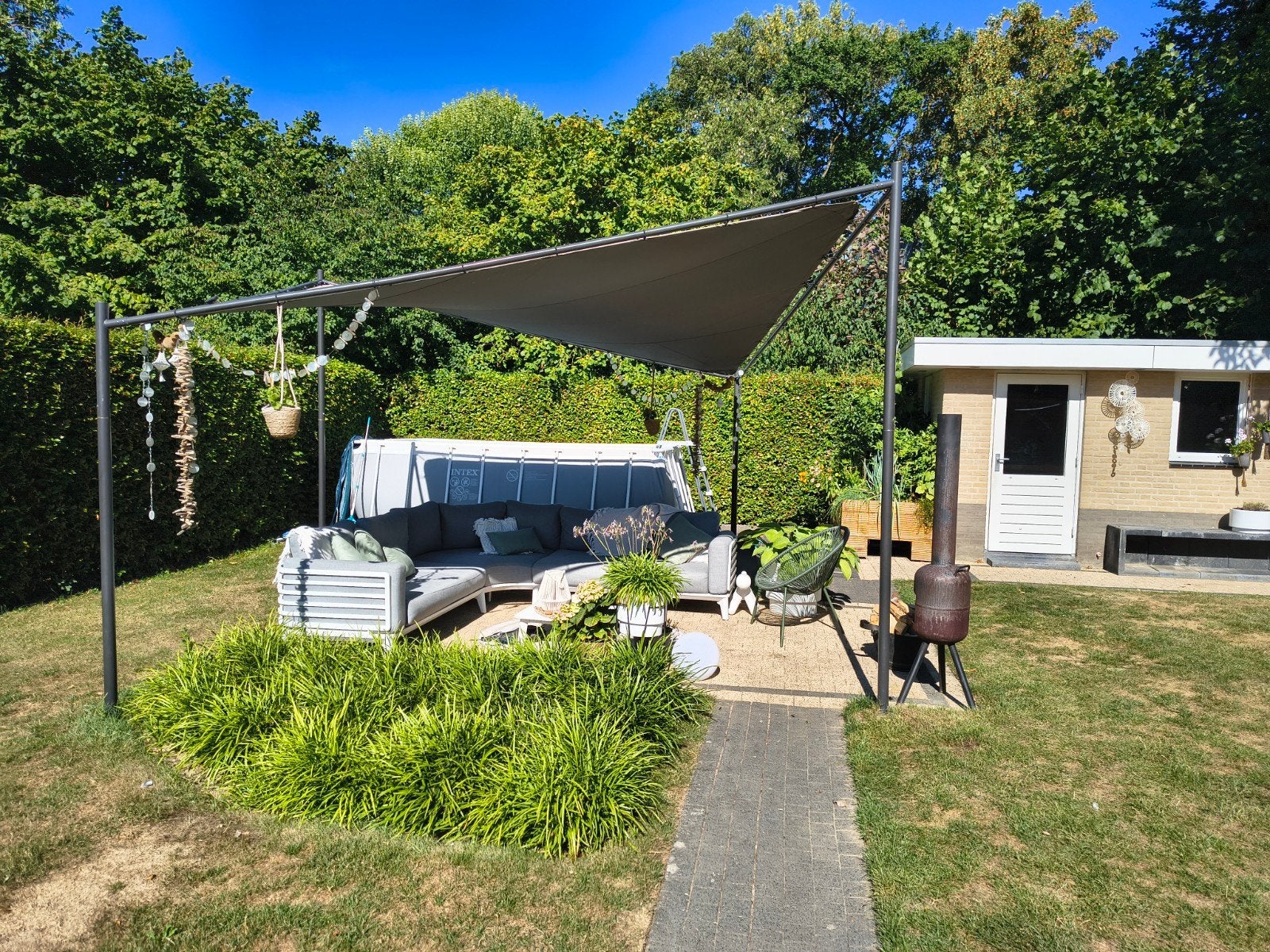Vlinder overkapping 4x4m grijs, Tuin en Terras, Overkappingen, Ophalen, Gebruikt