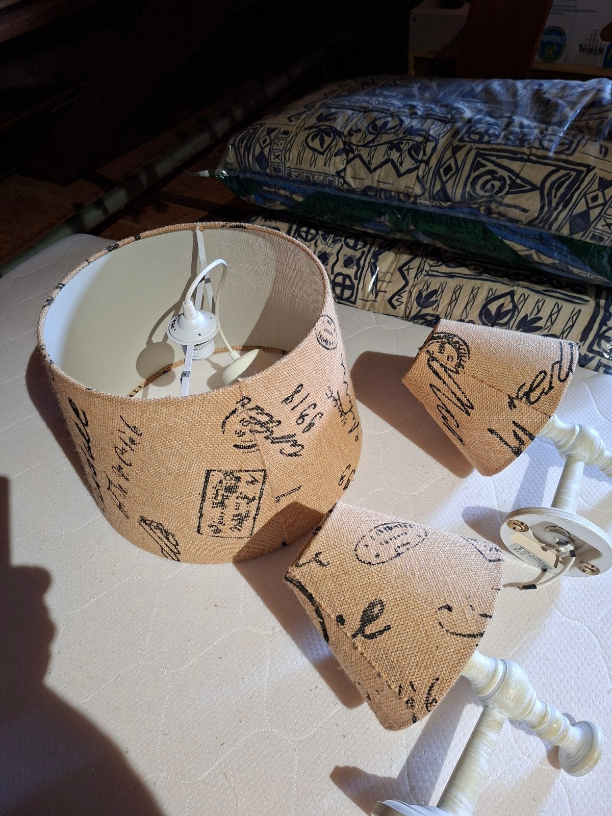 Set van 3 lampenkappen met landelijke print, Ophalen of Verzenden, Gebruikt