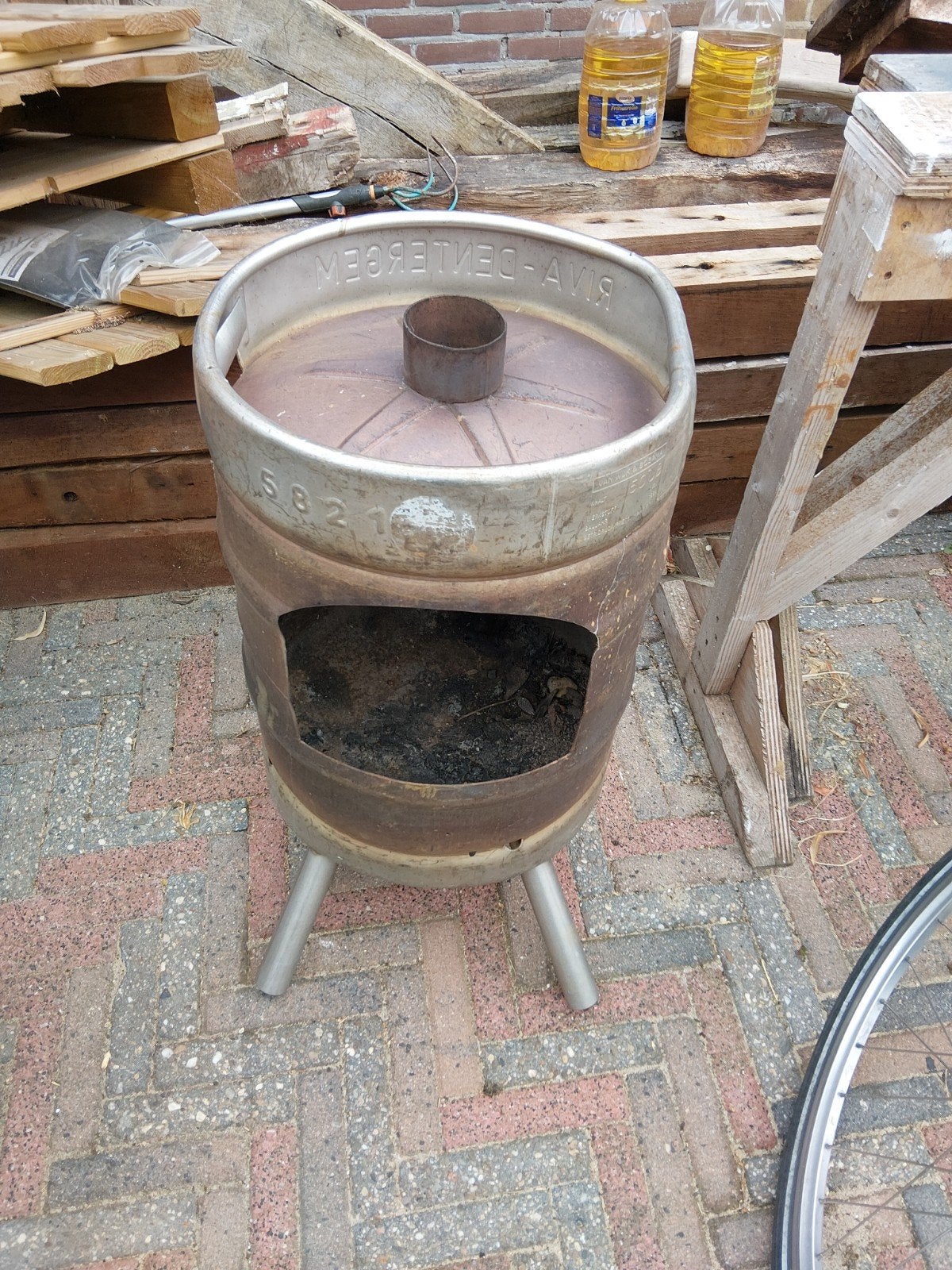 Rvs bierfust kachel, tuinhaard vuurkorf, Ophalen, Gebruikt