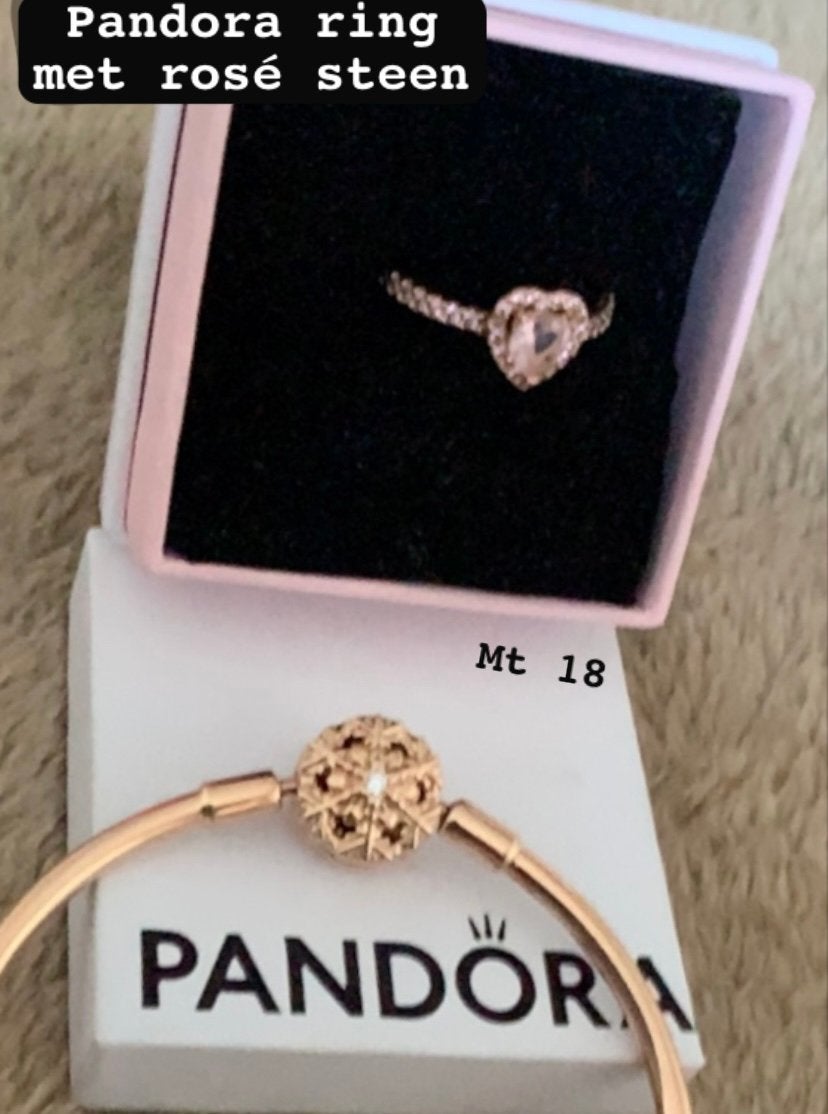 Pandora ring in rose kleur , rose hartje steen, Ophalen, Overige materialen, Zo goed als nieuw, Roze