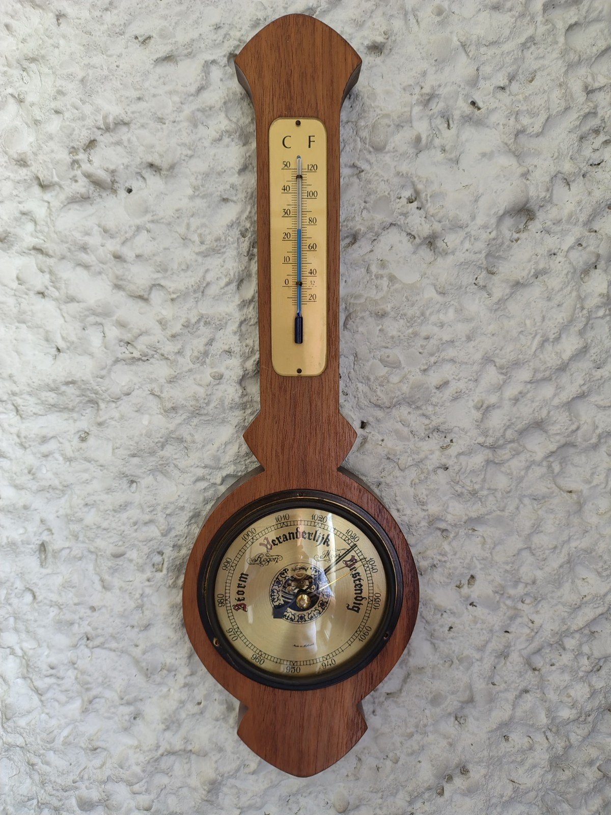 Vintage Barometer en Thermometer - Hout en Messing, Audio, Tv en Foto, Weerstations en Barometers, Ophalen of Verzenden, Zo goed als nieuw